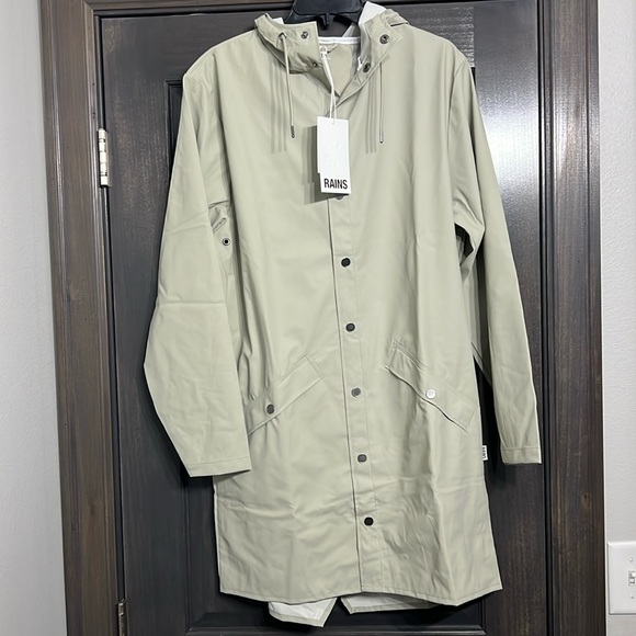 Rains Jackets & Blazers - RAINS NWT Unisex Hooded Button Down Long Rain Jacket color cement  - Small